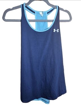 Women's Large Under Armour Navy and Aqua Athletic Tank Running Hiking Workout